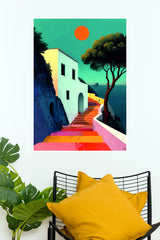 Stairway to the Sea Poster | Colorful Coastal Landscape & Mediterranean Wall Art (Art Posters)