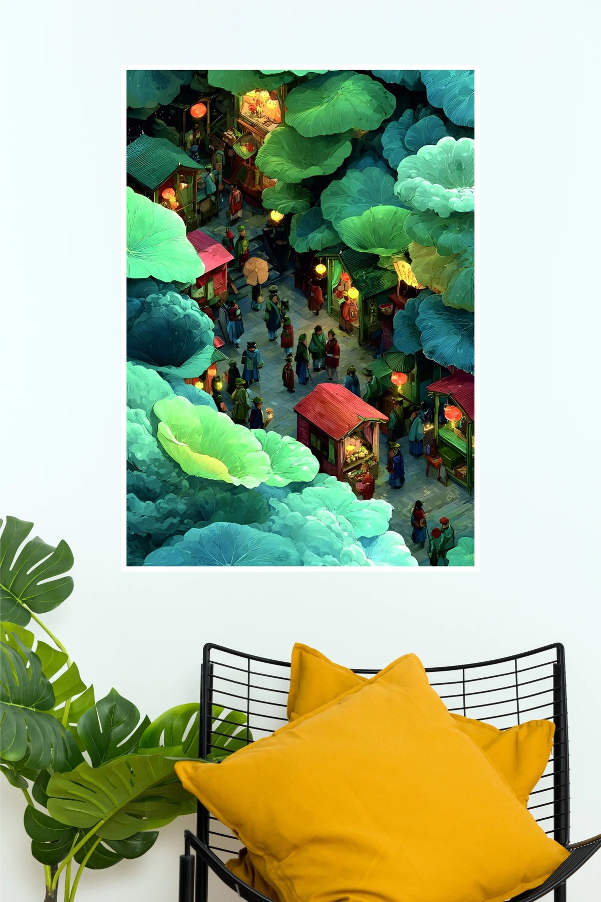 Enchanted Forest Village Poster | Magical Green Market Street Wall Art  (Art Posters)