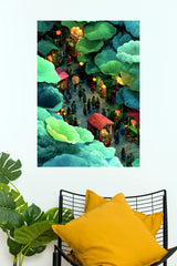 Enchanted Forest Village Poster | Magical Green Market Street Wall Art  (Art Posters)