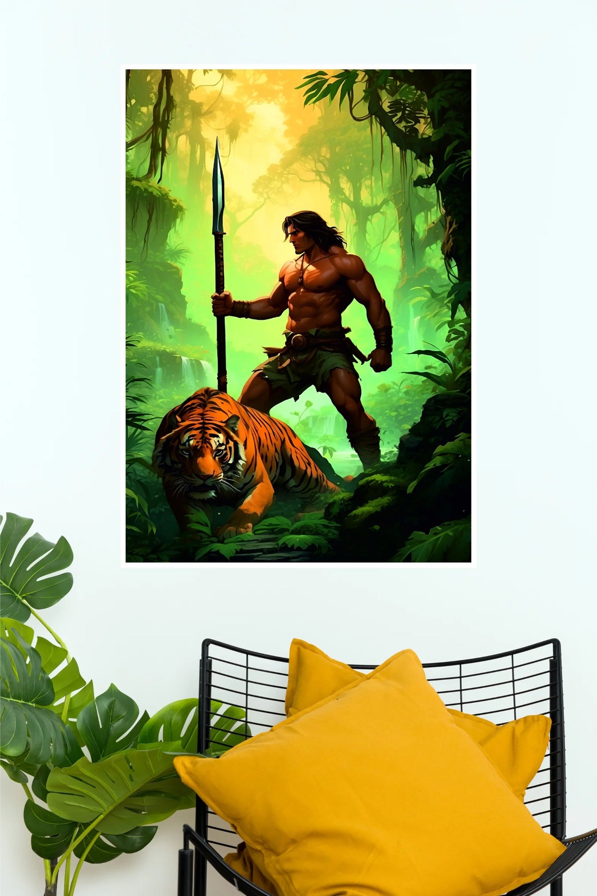 Tarzan Poster | Jungle Warrior & Tiger Fantasy Adventure Wall Decor  (Art Posters)