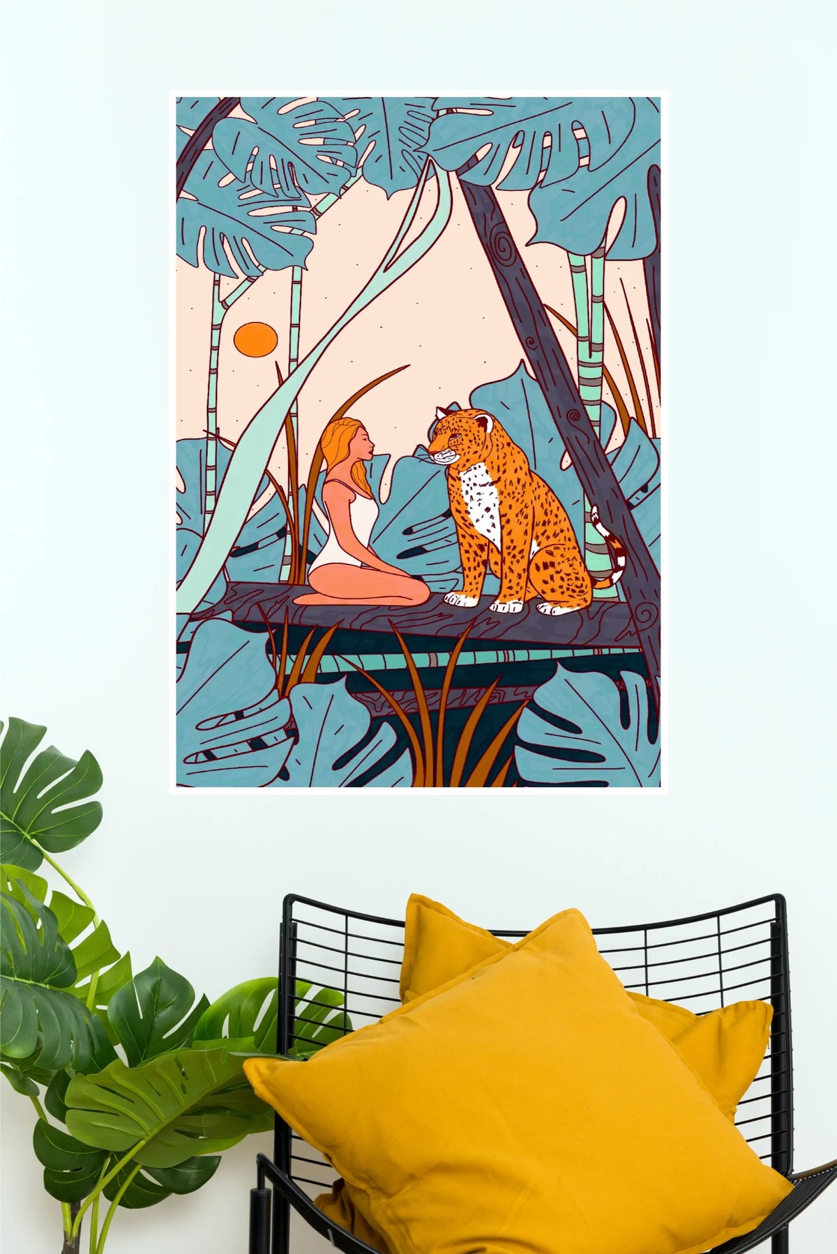 The Girl and the Leopard by Stephen Wade Poster | Tropical Jungle Aesthetic Wall Art  (Art Posters)