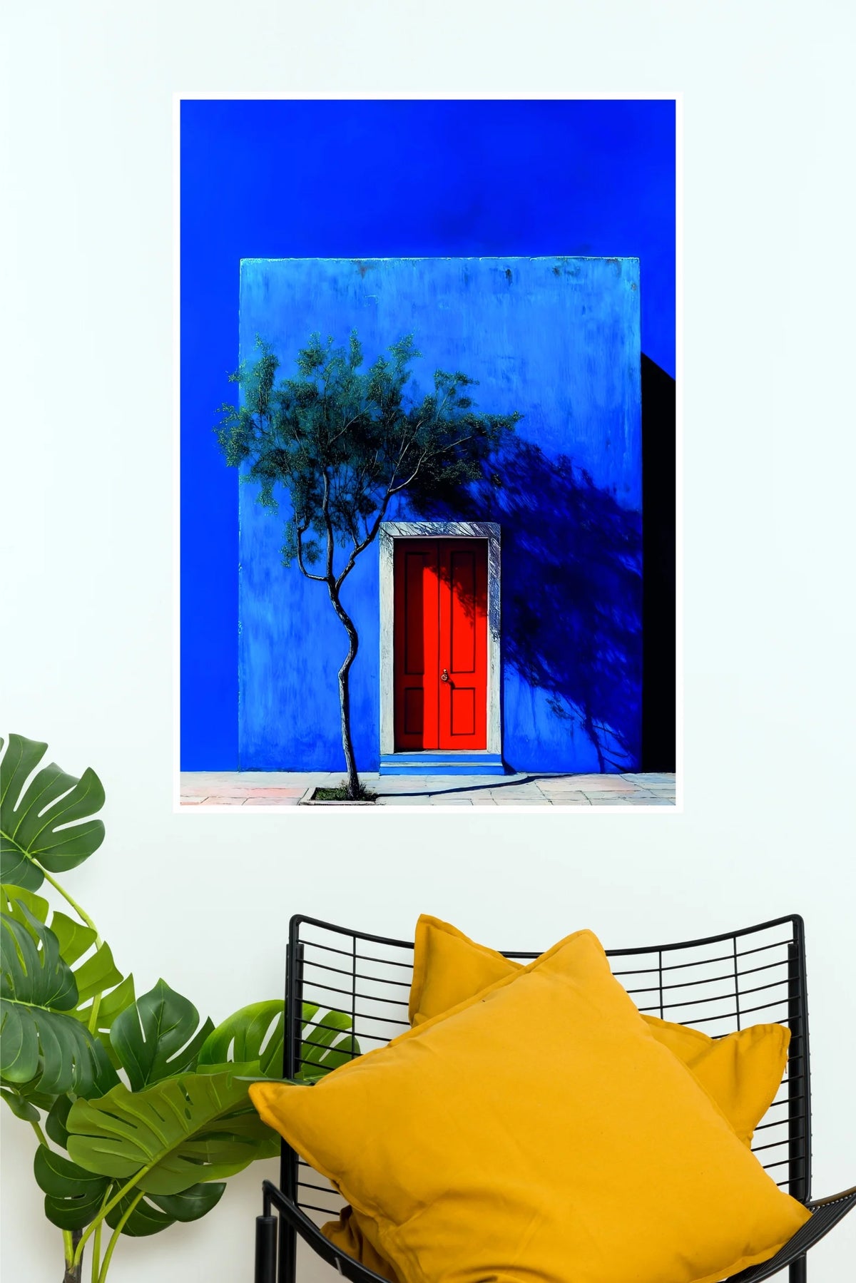 The Red Door Poster | Vibrant Blue Architecture Minimalist Wall Art  (Art Posters)