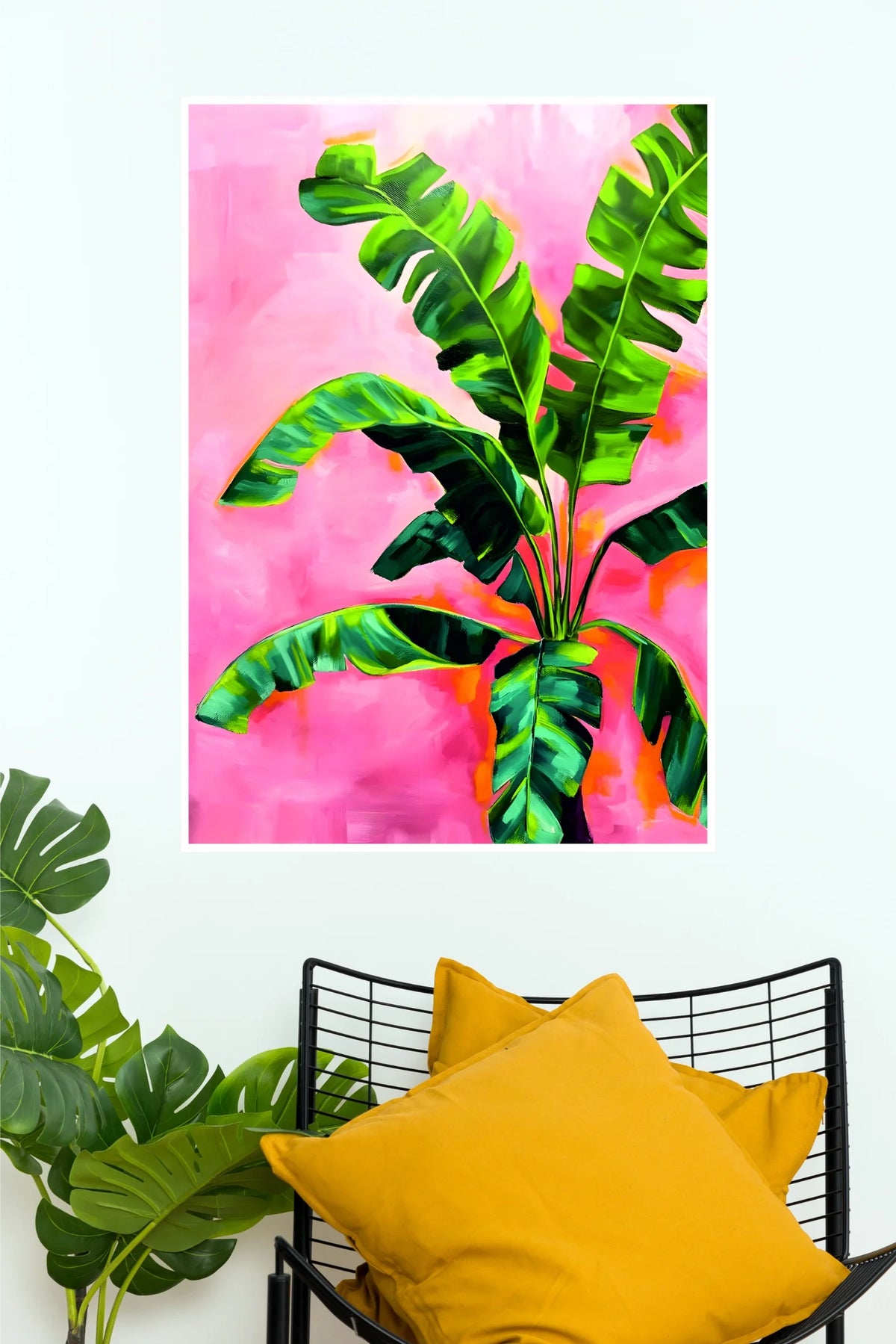 Tropical Banana Leaves Wall Poster | Pink & Green Botanical Aesthetic Wall Art  (Art Posters)
