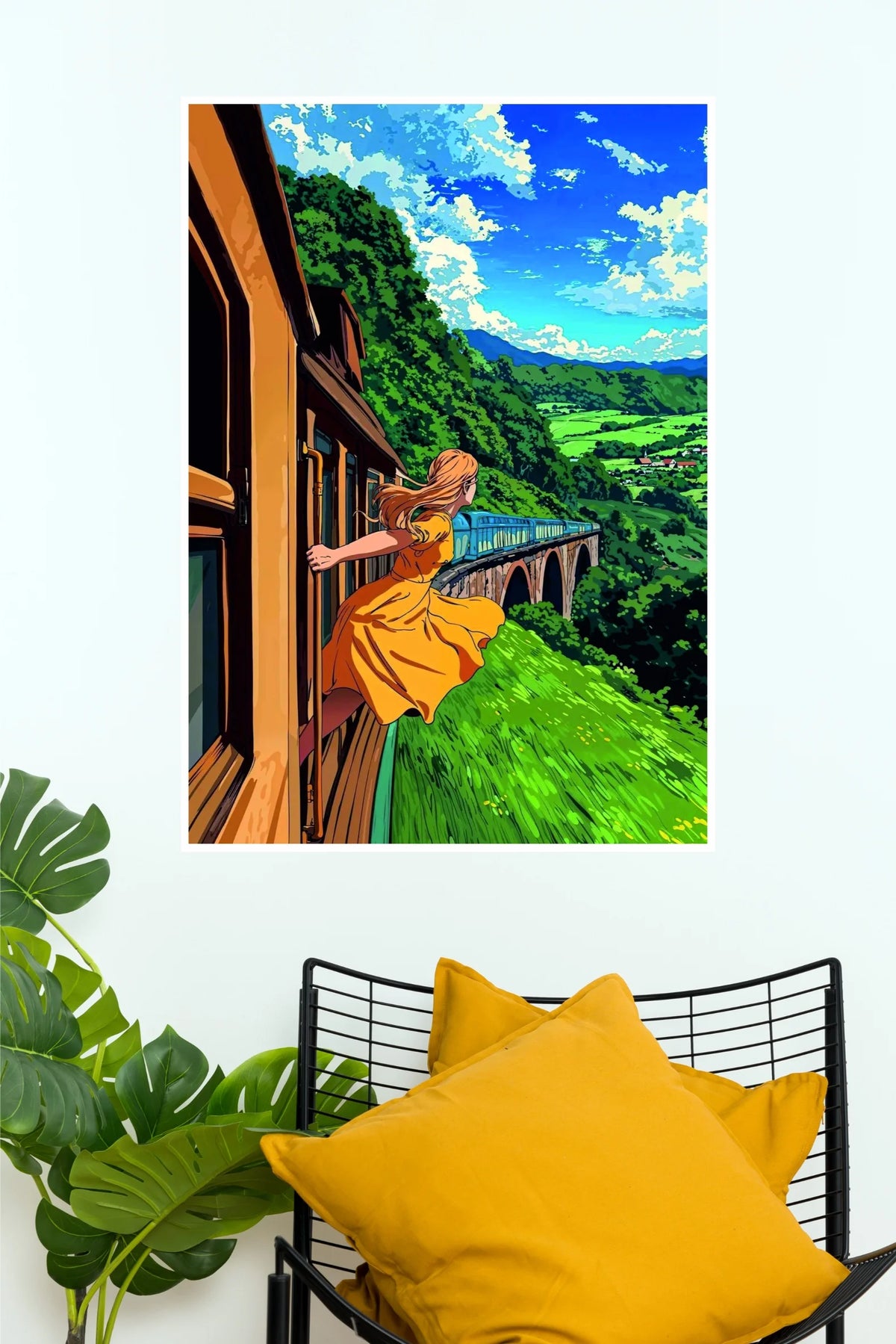 Valley of the Passing Train Poster | Anime Scenic Railway Landscape Wall Art   (Art Posters)
