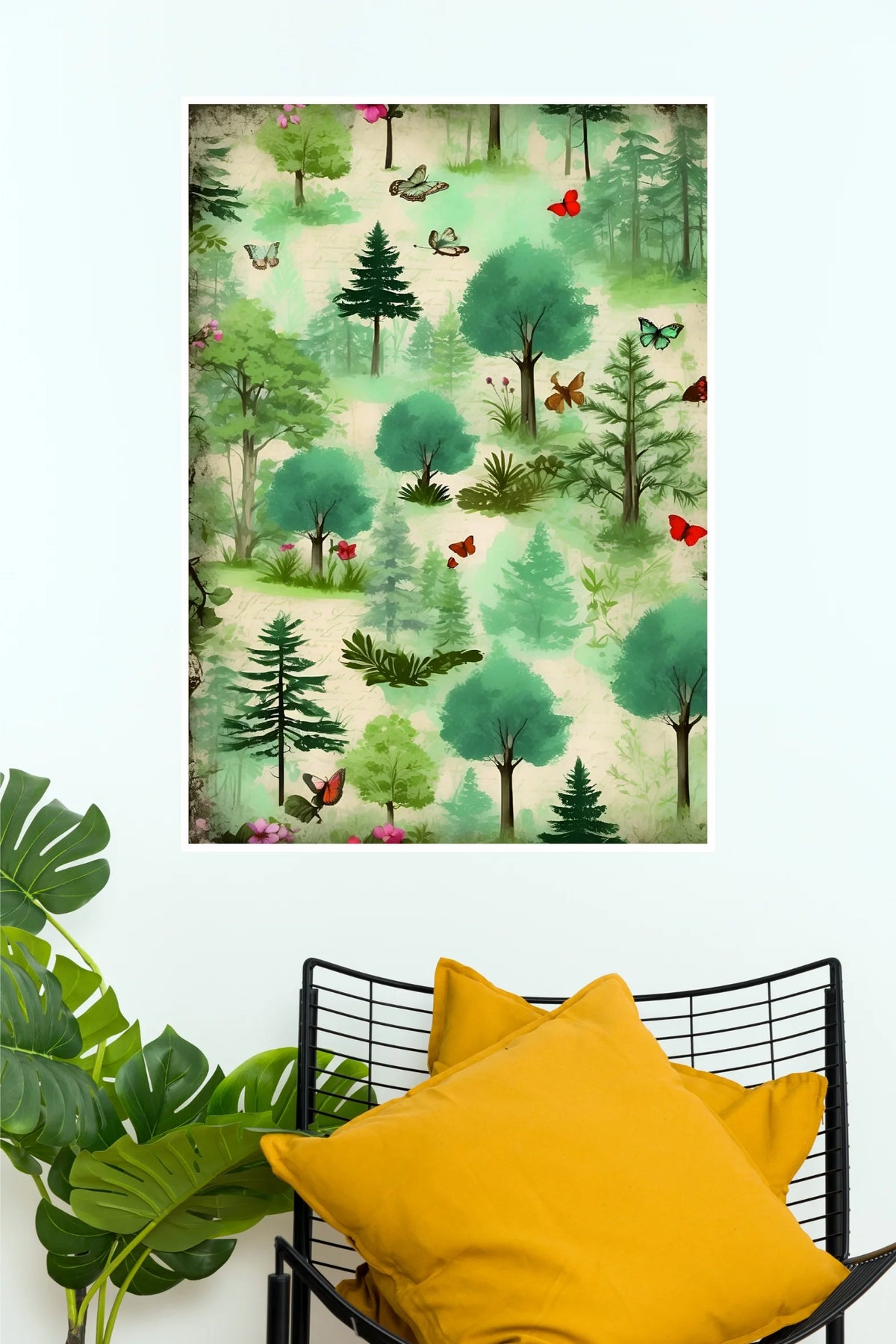 Enchanted Forest & Butterflies Poster | Watercolour Nature Botanical Wall Art Poster  (Art Posters)