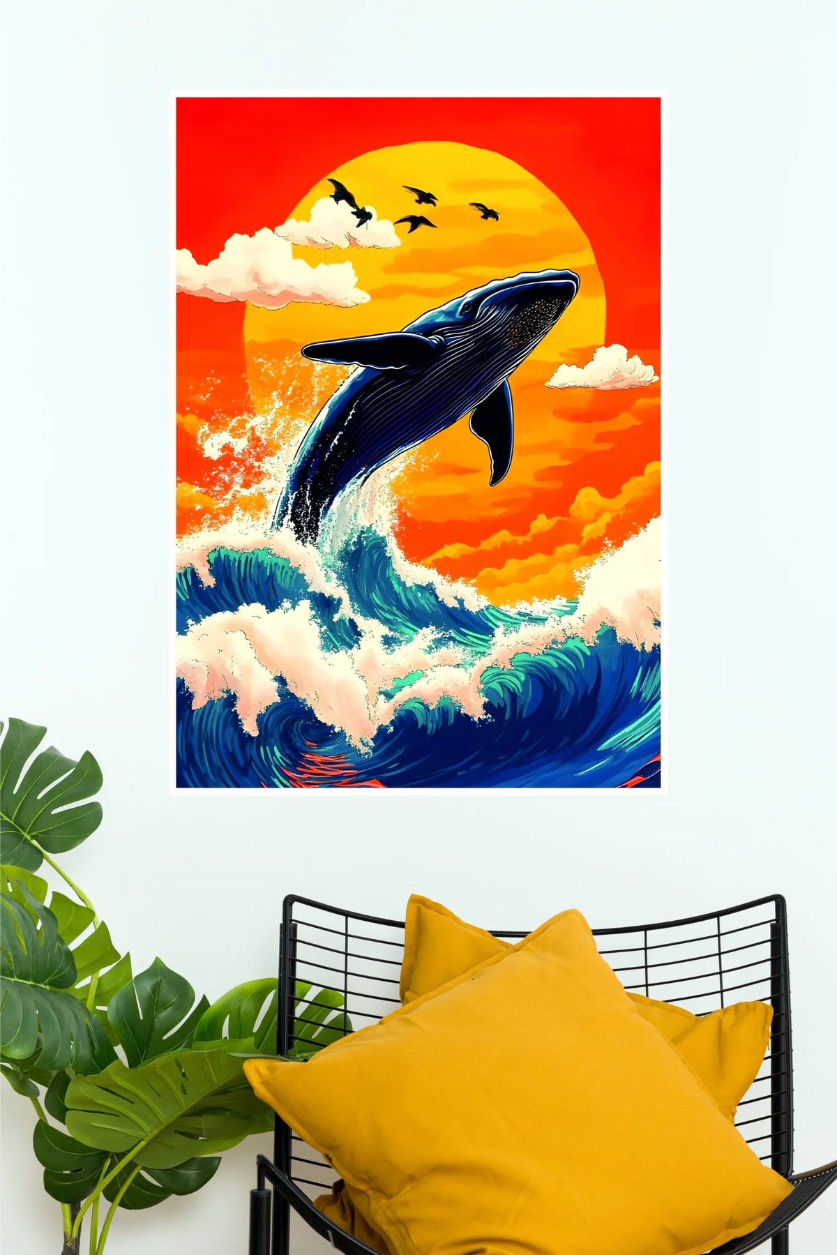 Whale at Sunset Poster | Majestic Ocean Whale & Sunset Wall Art Poster  (Art Posters)