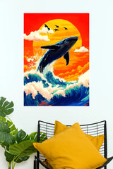 Whale at Sunset Poster | Majestic Ocean Whale & Sunset Wall Art Poster  (Art Posters)