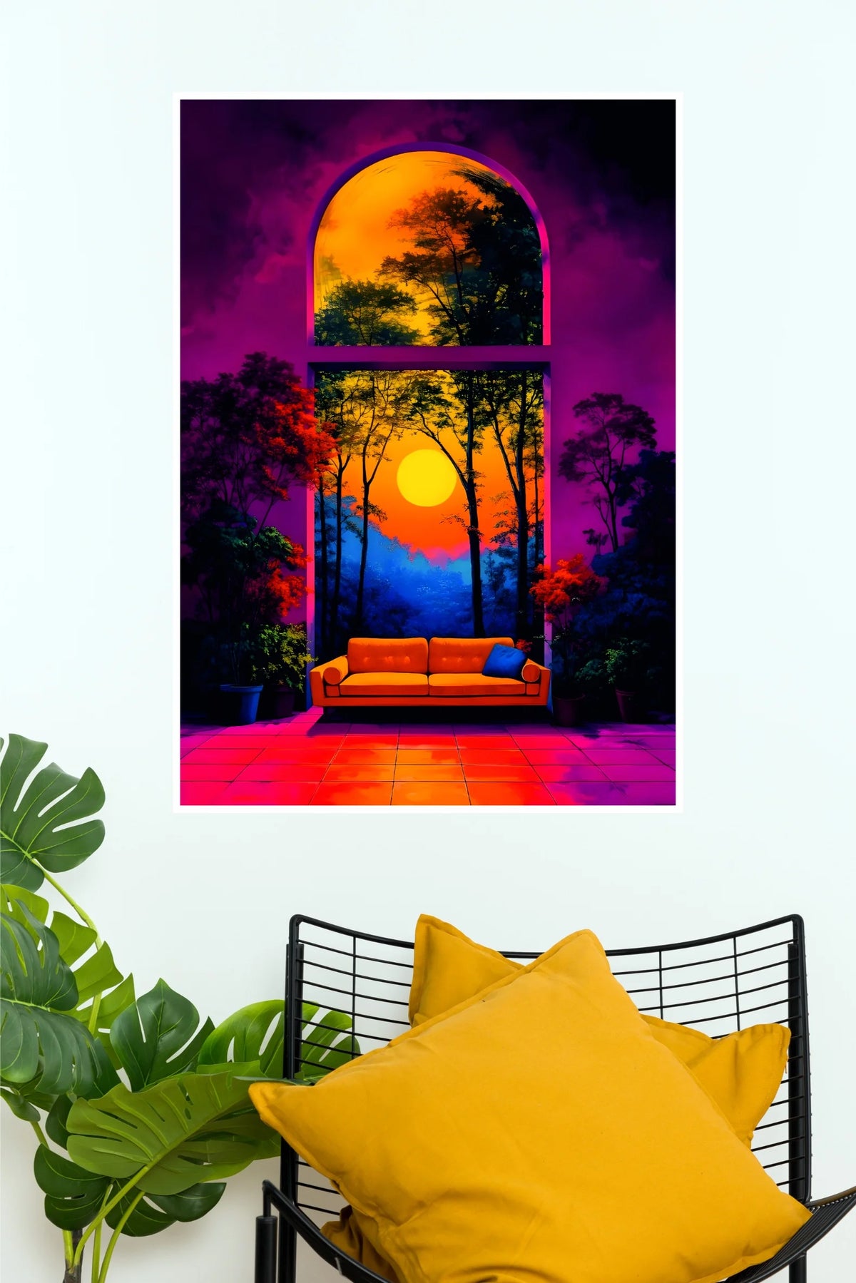 Window to Sunset Poster | Vibrant Sunset View & Aesthetic Dreamy Interior Wall Art Poster  (Art Posters)