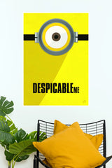 Despicable Me Single Minion Eye Minimal Poster | Yellow Cartoon Wall Art  (Animated Movie Posters)