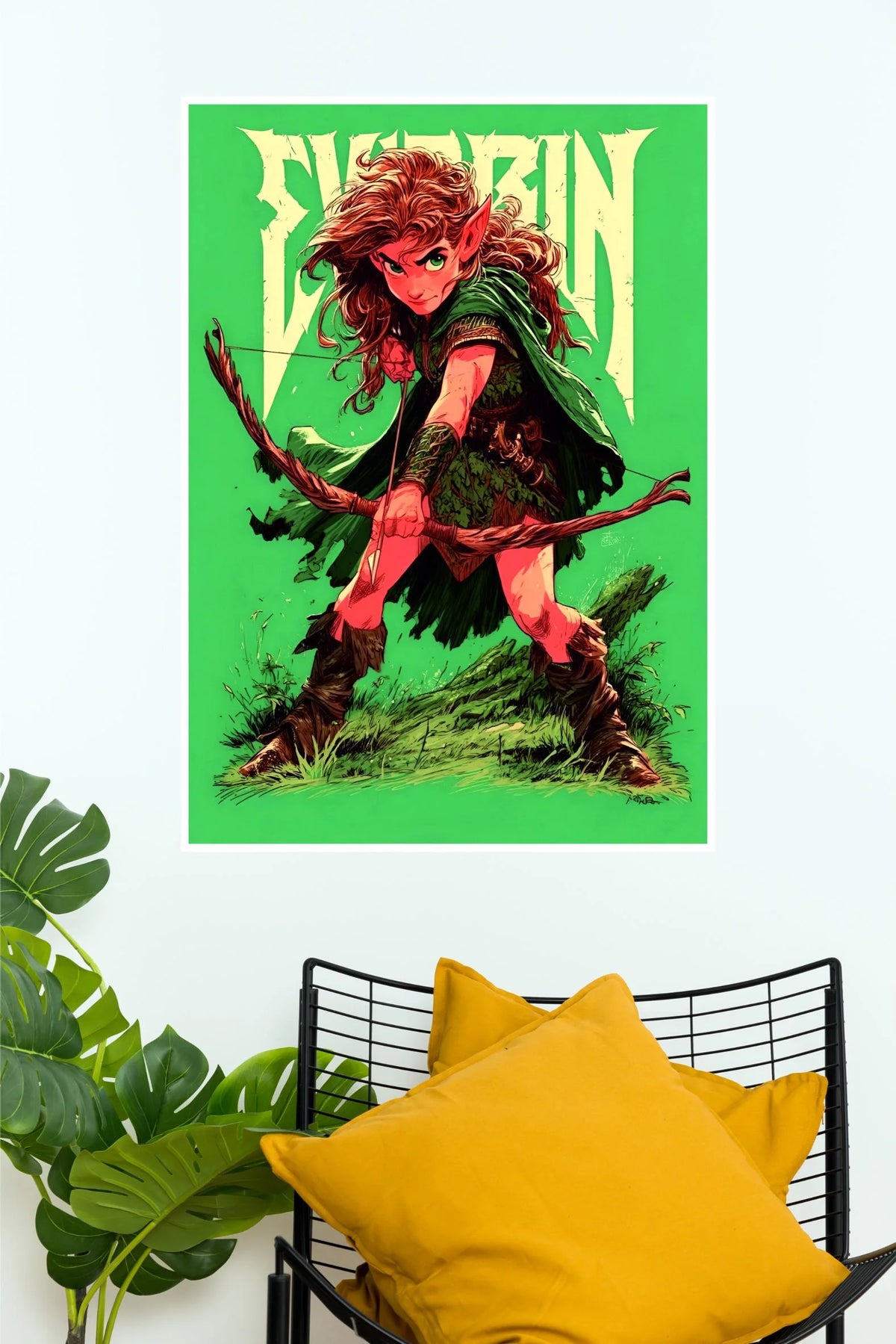 Elven Forest Archer Fantasy Anime Poster | Green Aesthetic Warrior Wall Art  (Animated Movie Posters)