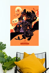 How to Train Your Dragon The Hidden World Poster | Toothless & Hiccup Orange Fantasy Wall Art (Animated Movie Posters)