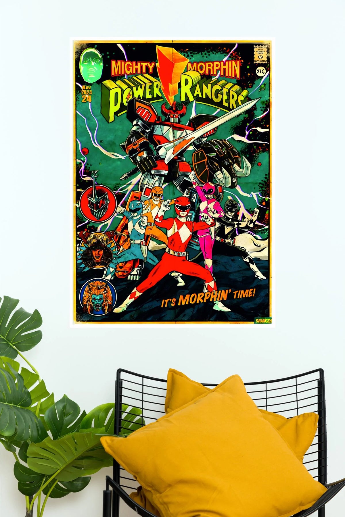 Mighty Morphin Power Rangers Wall Poster | Retro Comic Style Superhero Team Wall Art  (Animated Movie Posters)