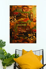 Route 66 Vintage American Road Trip Wall Poster | Retro Cars & Diner Aesthetic Wall Art  (Animated Movie Posters)