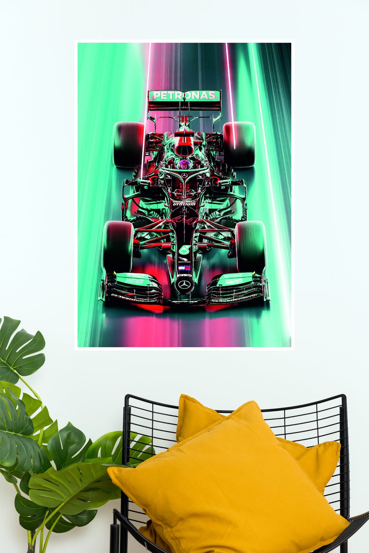 Mercedes AMG Petronas Neon Racing Car Wall Poster | Motorsport Aesthetic Wall Art  (Formula Poster)