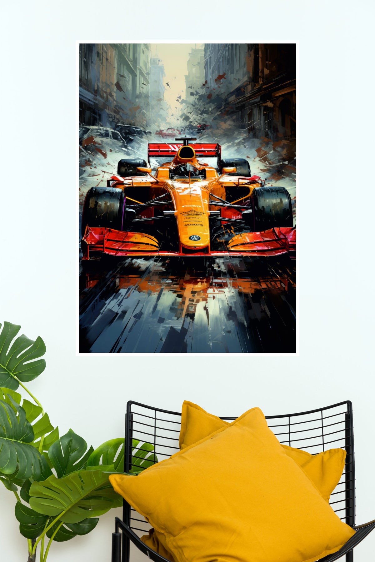 Orange Formula Racing Car Wall Poster | Urban Motorsport Aesthetic Wall Art   (Formula Poster)