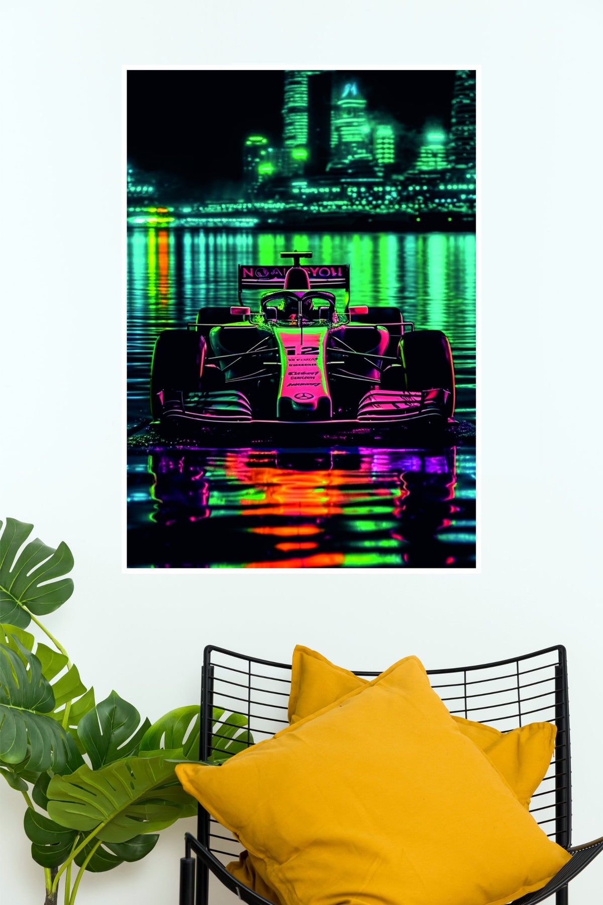 Neon Mercedes Formula Racing Car Wall Poster  (Formula Poster)