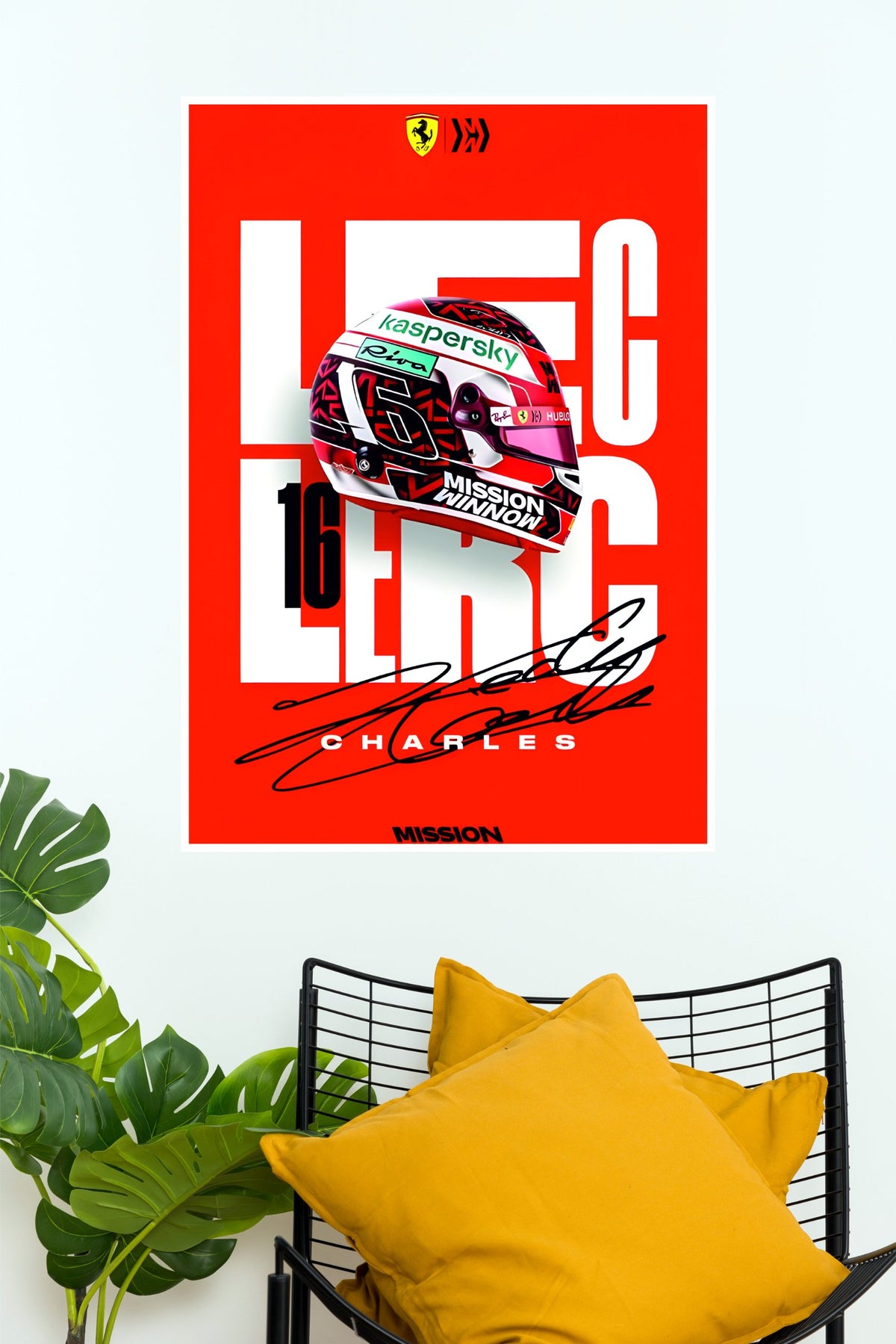 Charles Leclerc Ferrari Racing Helmet Red Edition Wall Poster  (Formula Poster)