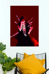 Crimson Shadow Hooded Anime Warrior Wall Poster  (Anime Posters)