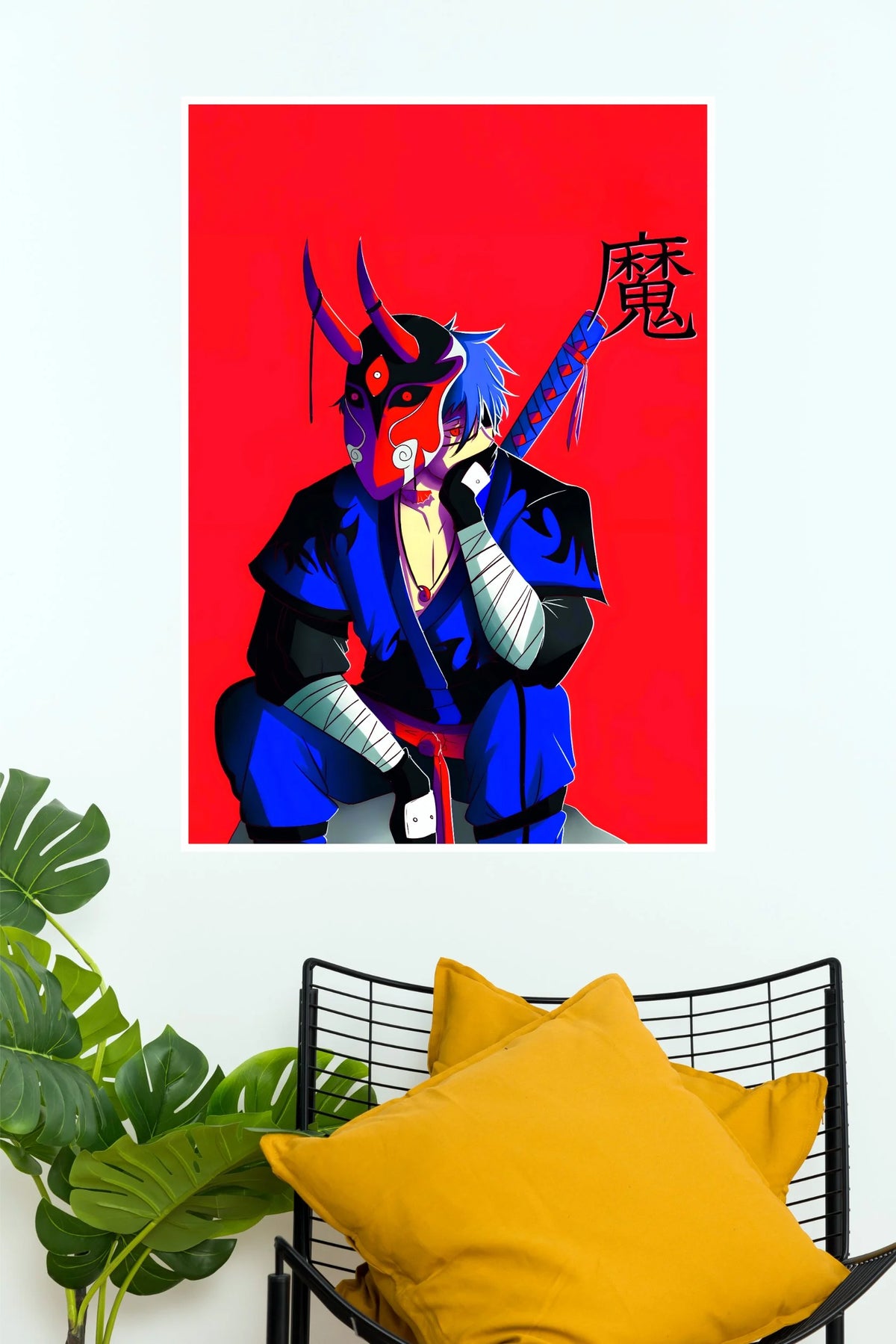 Oni Mask Blue Shadow Samurai  (Anime Posters)