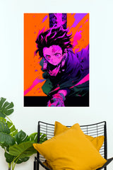 Tanjiro Kamado Neon Flame Anime Wall Poster (Anime Posters)