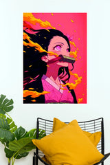 Nezuko Kamado Pink Flame Anime Wall Poster (Anime Posters)