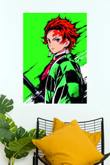 Tanjiro Kamado Neon Green Demon Slayer Wall Poster (Anime Posters)