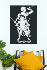 Monkey D Luffy and Roronoa Zoro Black and White Manga Edition Wall Poster (Anime Posters)