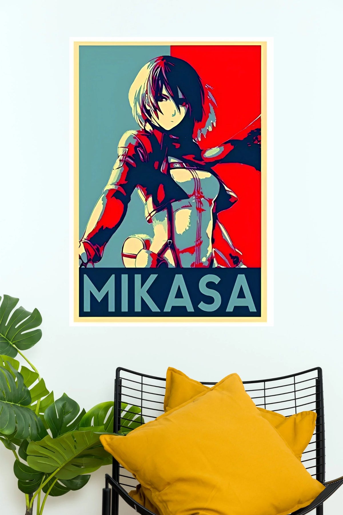 Mikasa Ackerman Red and Blue Retro Anime Edition Wall Poster (Anime Posters)