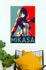 Mikasa Ackerman Red and Blue Retro Anime Edition Wall Poster (Anime Posters)