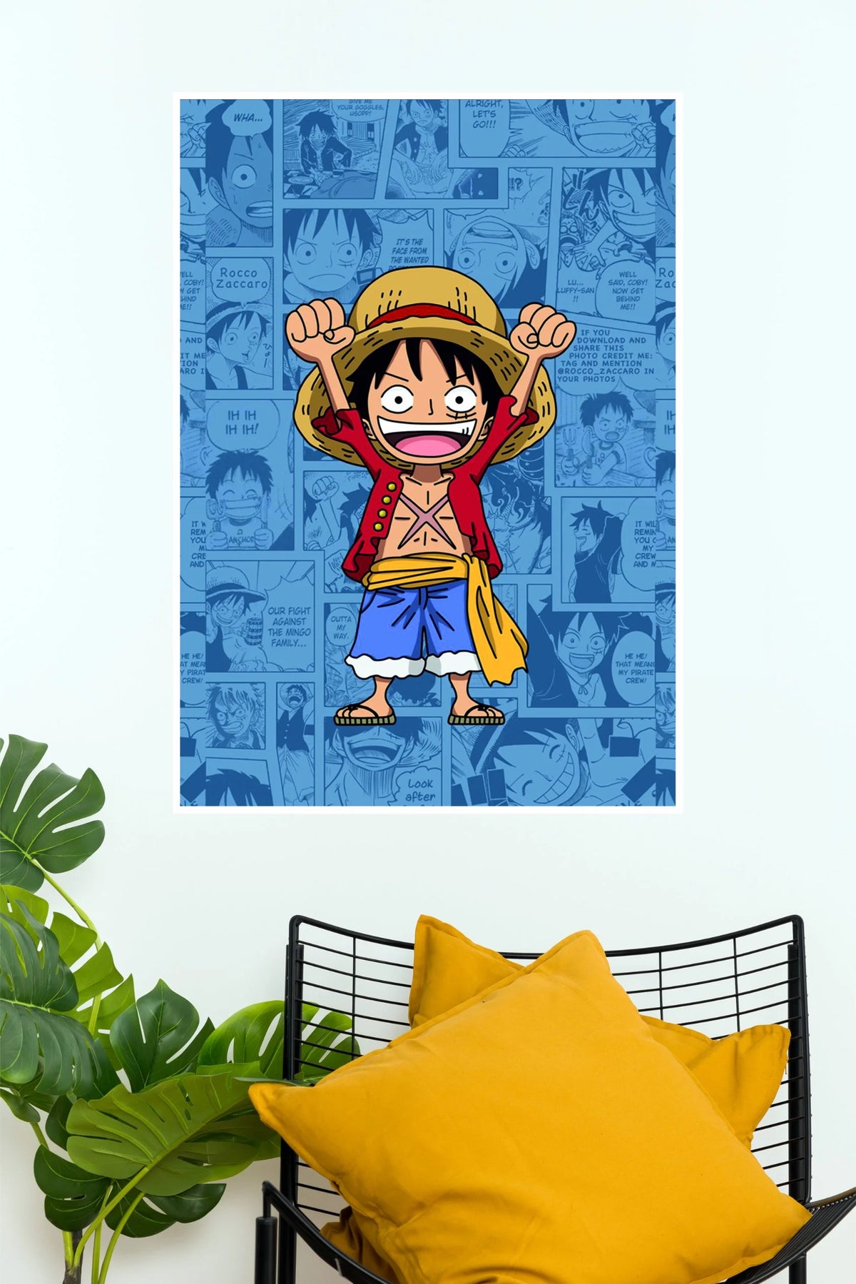 Monkey D. Luffy Straw Hat Blue Manga Collage Edition Wall Poster  (Anime Posters)
