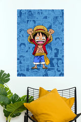 Monkey D. Luffy Straw Hat Blue Manga Collage Edition Wall Poster  (Anime Posters)