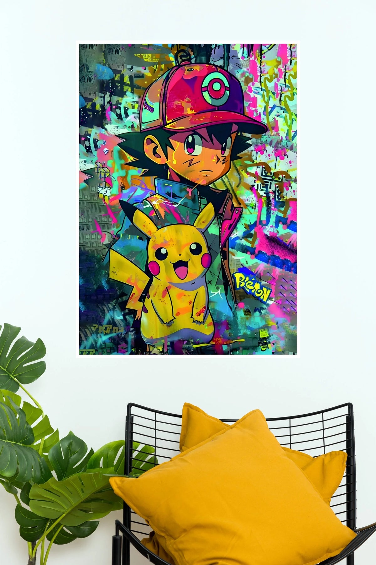 Ash Ketchum and Pikachu Graffiti Vibes Wall Poster  (Anime Posters)