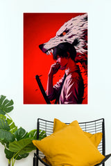 Red Howl Shadow Wolf Anime Wall Poster (Anime Posters)