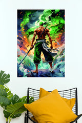 Roronoa Zoro Green Flame Swordsman One Piece Wall Poster (Anime Posters)
