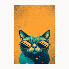 Cat With Black Sun Glass Metal Poster