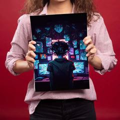 Computer With Smart Boy Metal Poster