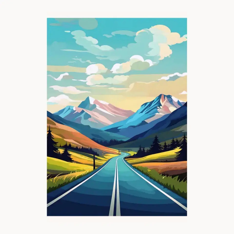 Green Mountain In Road Metal Poster