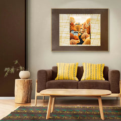 Yellow Tree With Mini Homes Metal Poster
