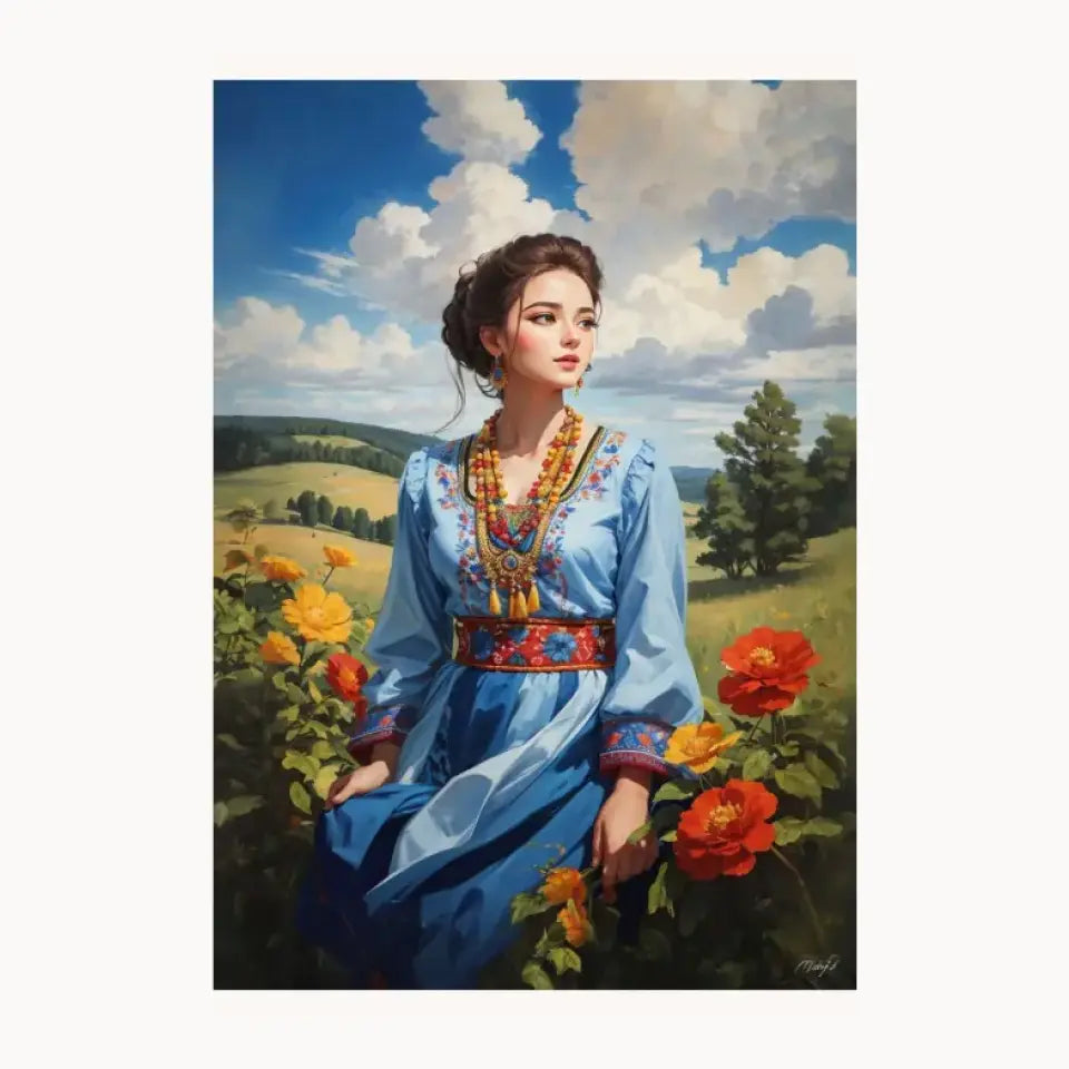 Girl In Flower Garden Metal Poster