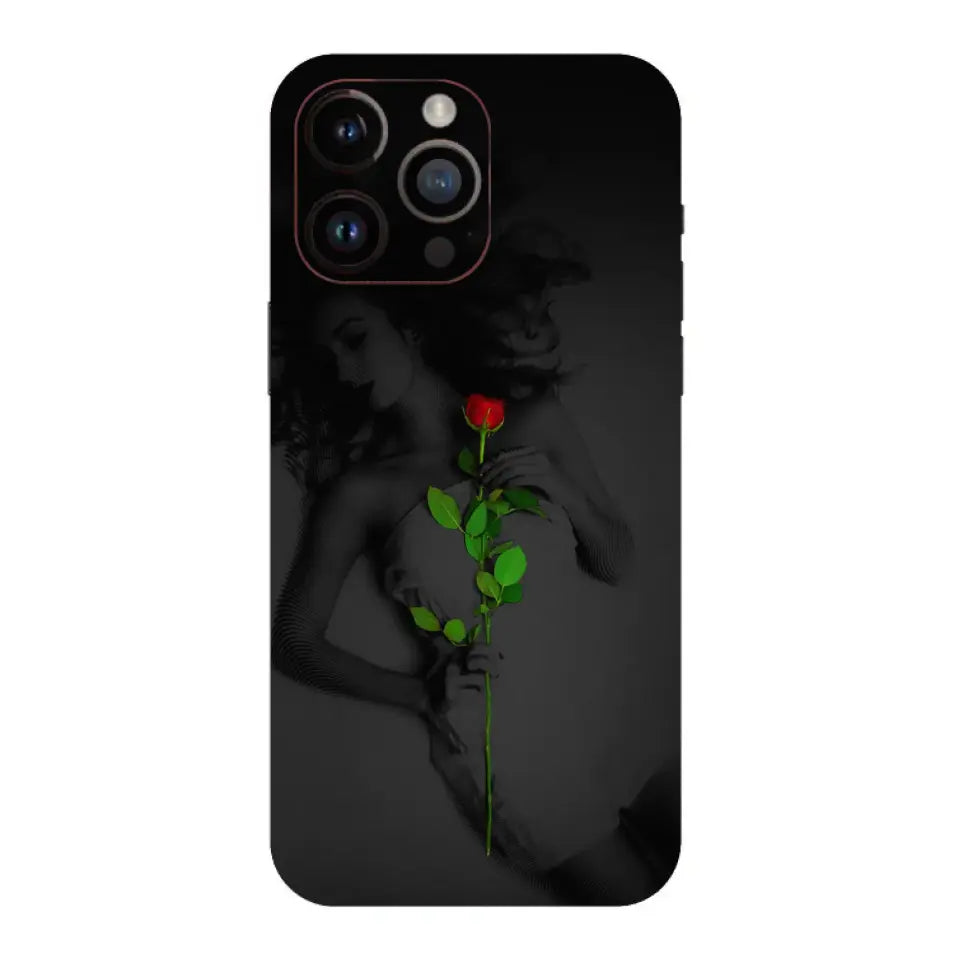 Beautiful Red Rose With Green Leaves Mobile Skin