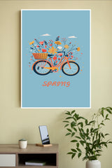 A Blue Bicycle With A Basket Full of Flowers Poster | Art Posters