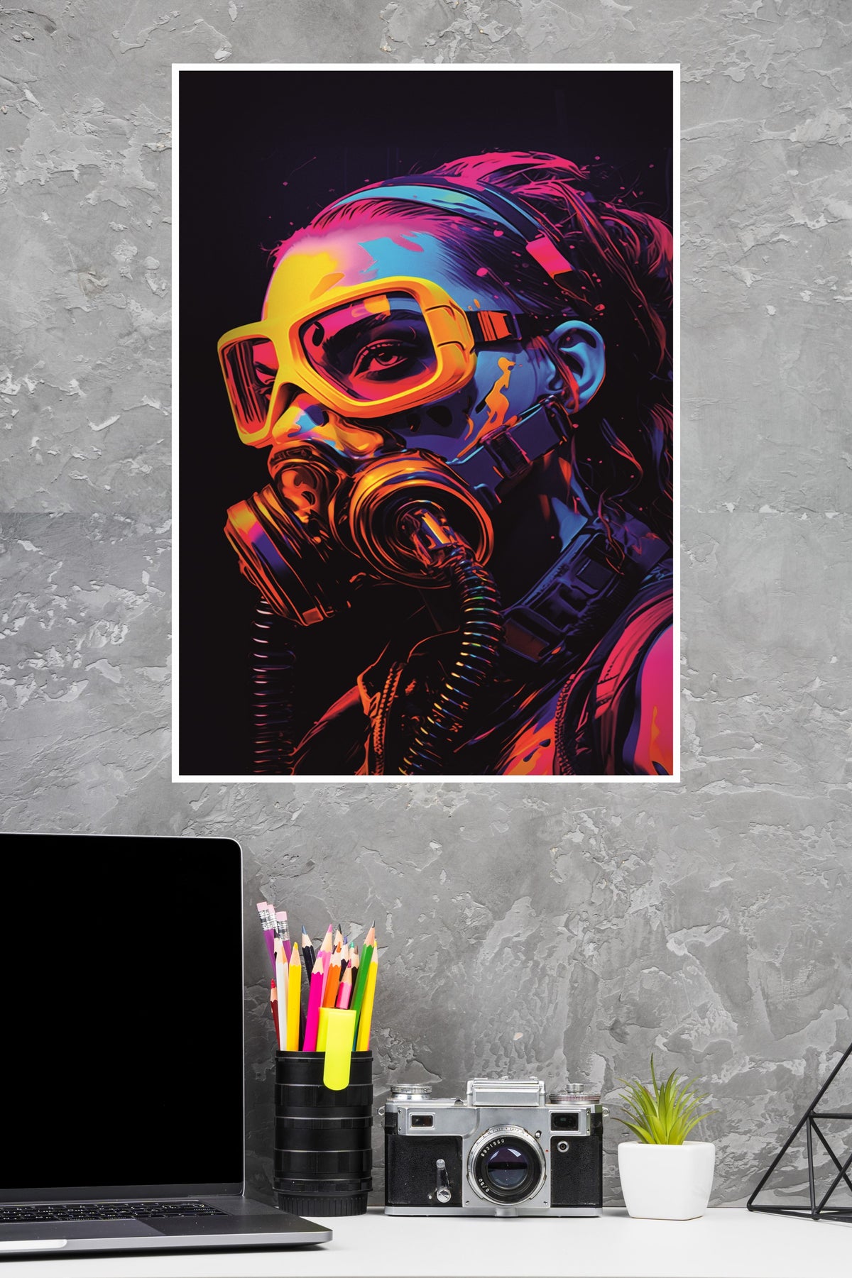 A Colorful a gas mask man Poster | Art Posters