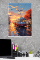 A Train Is Going Down The Tracks In The City Poster | Art Posters