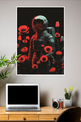 Astronaut with Red Flowers Poster | Astronaut Posters