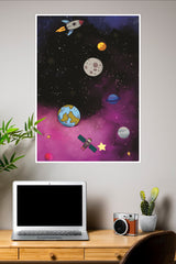 Colorful Space with Planets and Rocket Poster | Astronaut Posters