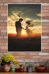 Couple standing in a field at sunset Poster| Love Posters