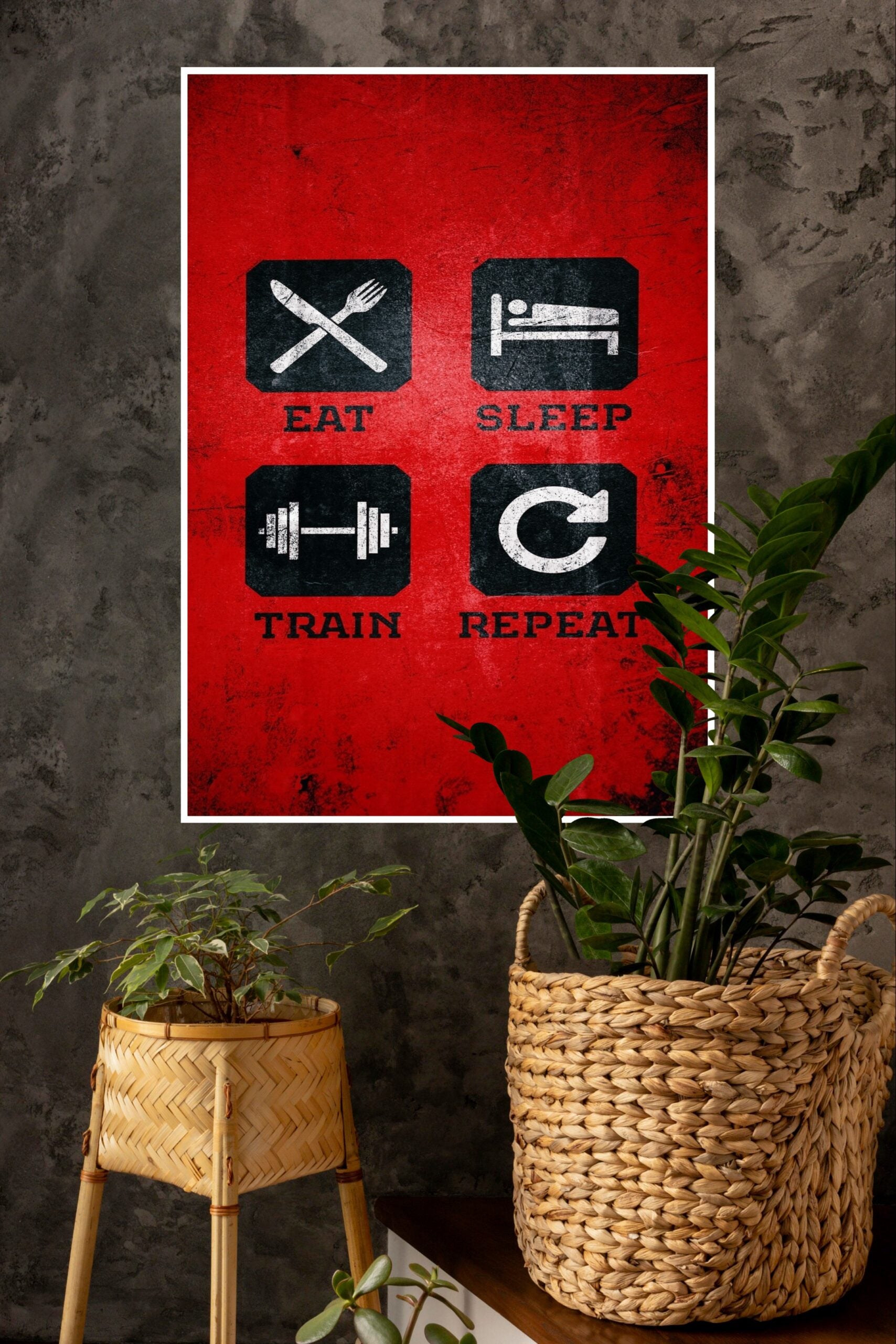 Eat Train Sleep Repeat Poster | Gym and Motivational Quotes Posters