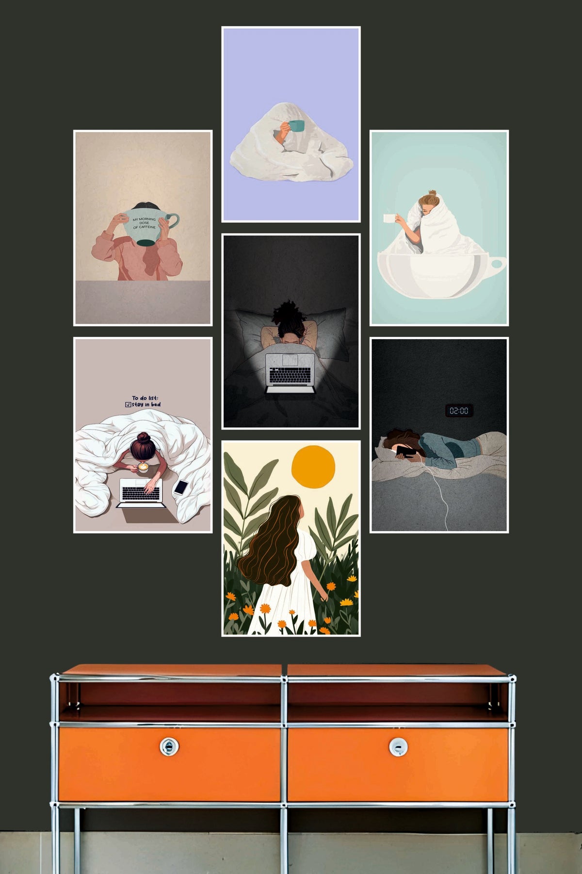 Lazy Day Art Poster | Combo Wall Poster Set | Pack of 7 Posters