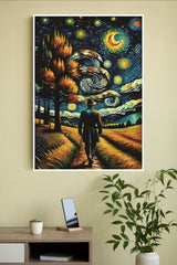 Man Walking in Star Night Poster | Moon Light Sky Posters
