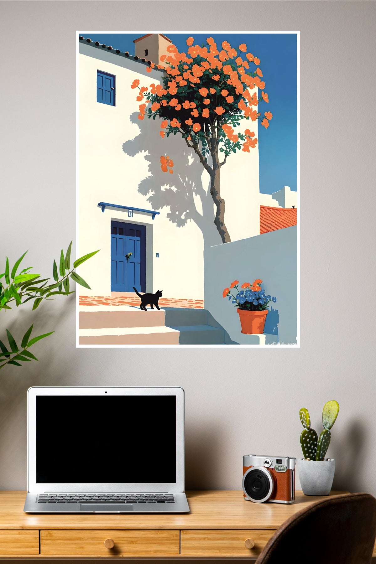 Mediterranean Blue Door & Orange Blossoms Poster| Art Posters